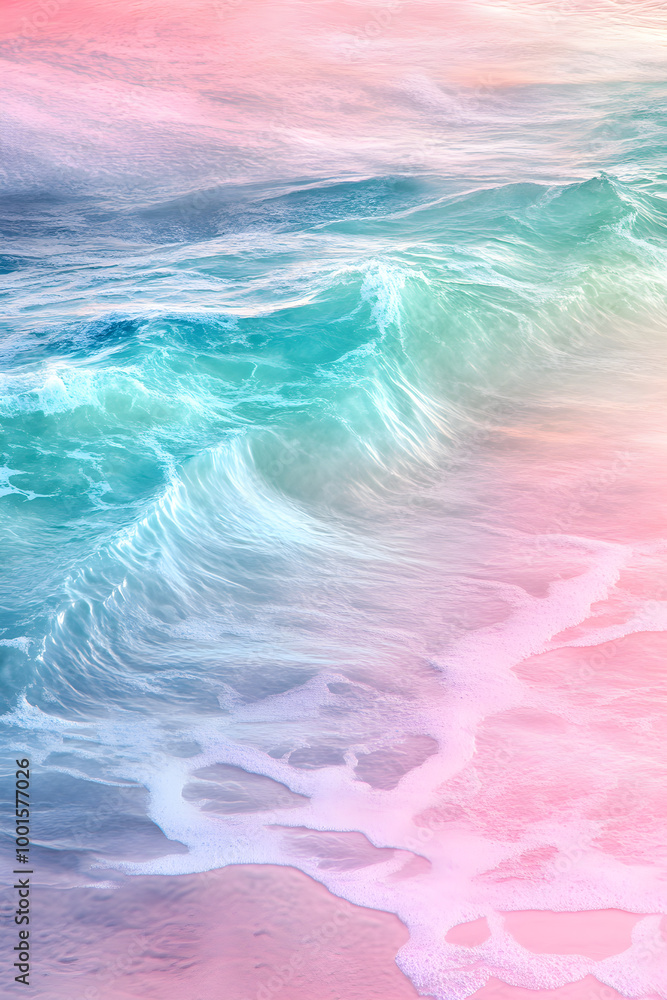 Dreamlike Coastal Paradise: A Surreal Ocean of Pink, Blue, and Green Dreamlike Coastal Paradise: A Surreal Ocean of Pink, Blue, and Green
