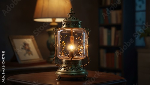 Enchanted lamp in a room setting.