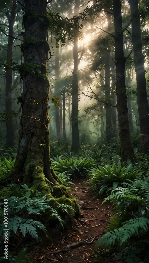 Enchanting magic forest scene. Enchanting magic forest scene.