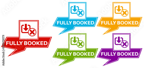 set fully booked badge labels icon. fully reserved symbol design sticker template vector illustration	

