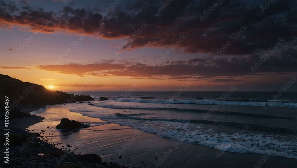 Epic twilight scene by the sea. Epic twilight scene by the sea.