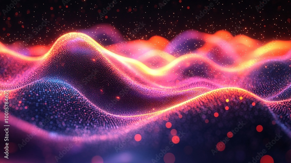 abstract digital art background with colorful glowing particles pulsing to sound waves, vibrant energy in motion, dynamic music visualization concept with rhythmic light flow and visual movement abstract digital art background with colorful glowing particles pulsing to sound waves, vibrant energy in motion, dynamic music visualization concept with rhythmic light flow and visual movement