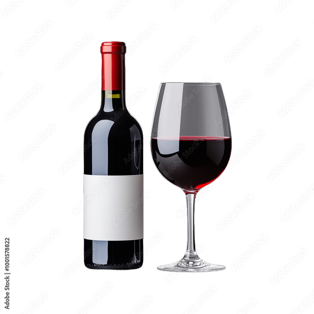 Red wine bottle and glass with red wine on transparent background perfect for wine tasting and gourmet events Red wine bottle and glass with red wine on transparent background perfect for wine tasting and gourmet events