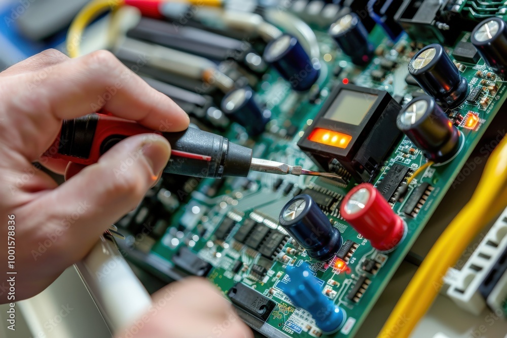 A person is working on a computer chip, generative ai image A person is working on a computer chip, generative ai image