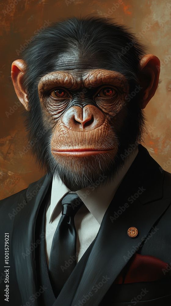 A chimpanzee in a suit and tie, looking sharp. A chimpanzee in a suit and tie, looking sharp.