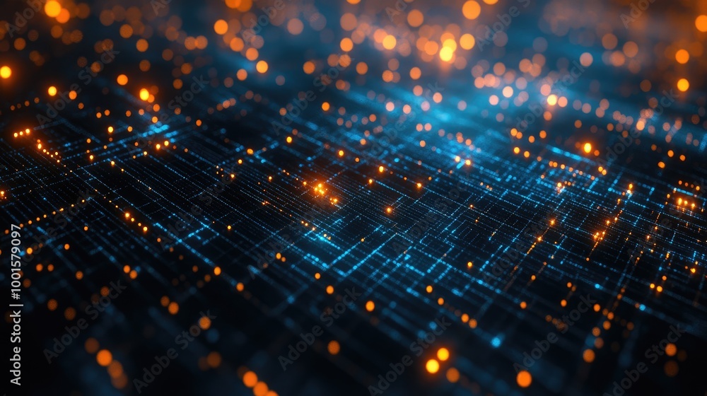 Abstract network of glowing technology elements forming a vibrant digital environment Abstract network of glowing technology elements forming a vibrant digital environment
