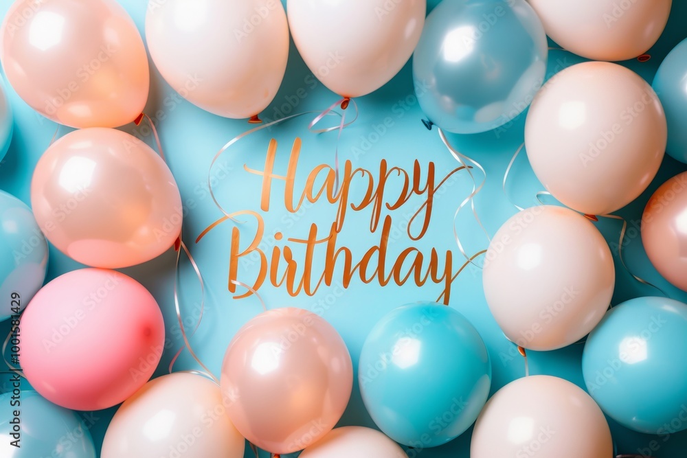 Vibrant paper art display with festive happy birthday calligraphy surrounded by colorful balloons Vibrant paper art display with festive happy birthday calligraphy surrounded by colorful balloons