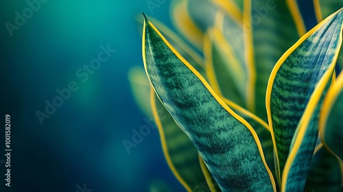 close up macro sansevieria trifasciata cv pattern leaves texture abstract exotic blue  backgroundleafs wallpaper desktop conceptnature flora ornamental summer plant backdrop website co : Generative AI photo