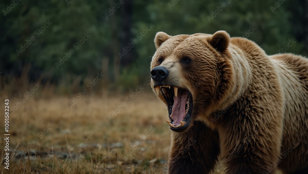 Fierce bear baring its teeth in an aggressive stance. Fierce bear baring its teeth in an aggressive stance.