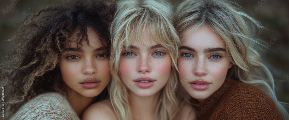 Three Beautiful Young Women with Different Hair Colors Posing Together Three Beautiful Young Women with Different Hair Colors Posing Together