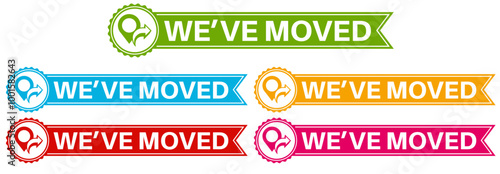 set we have moved sticker labels. change new location icon design template vector illustration