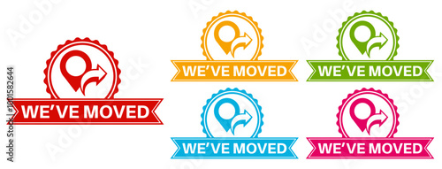 set we have moved sticker labels. change new location icon design template vector illustration