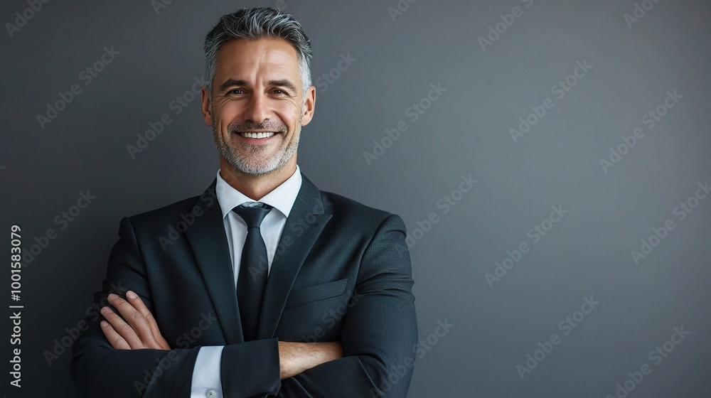 Confident Businessman in Portrait against Gray Background Confident Businessman in Portrait against Gray Background