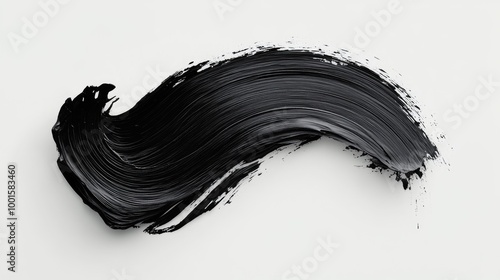 Artistic black brush stroke with a gradient effect on a pure white background, minimalist art