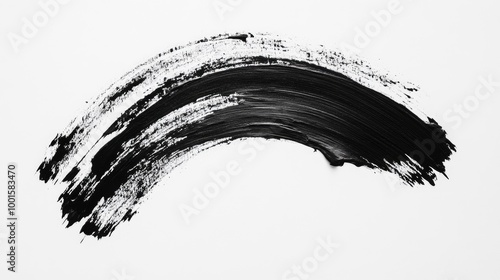 Artistic black brush stroke with a gradient effect on a pure white background, minimalist art