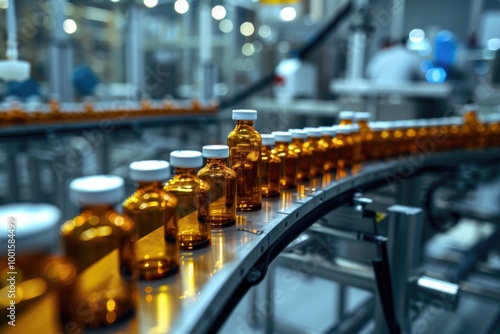 Wallpaper Mural A line of bottles on a conveyor belt in an industrial setting Torontodigital.ca