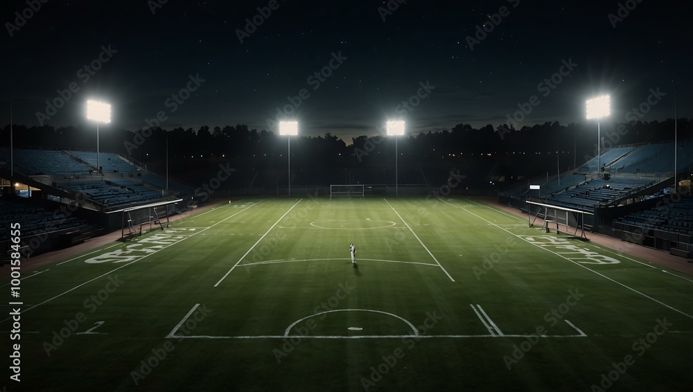 Football field illuminated at night. Football field illuminated at night.