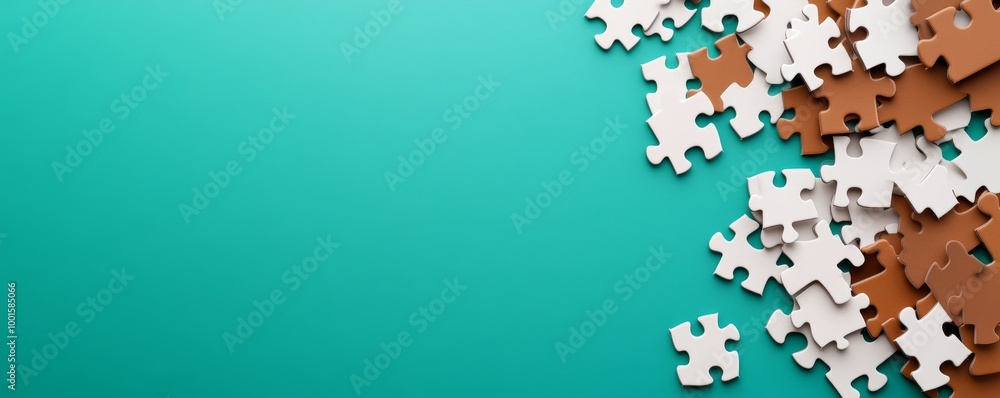 White And Brown Puzzle Pieces On Emerald White And Brown Puzzle Pieces On Emerald