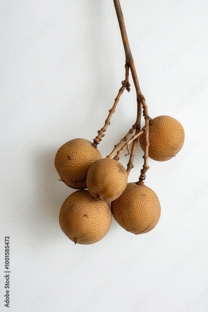 A colorful branch with various fruits hanging from it A colorful branch with various fruits hanging from it
