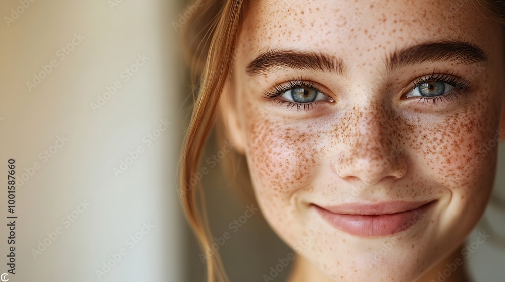 Cheerful freckled young woman looking away smiling laughing Close up of upper face Cropped shot of teenage girl with dry spotted facial skin Skincare natural beauty eye care vision con : Generative AI Cheerful freckled young woman looking away smiling laughing Close up of upper face Cropped shot of teenage girl with dry spotted facial skin Skincare natural beauty eye care vision con : Generative AI