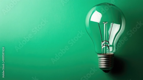 Lightbulb glowing softly against a vibrant green background, perfect for adding your text or message