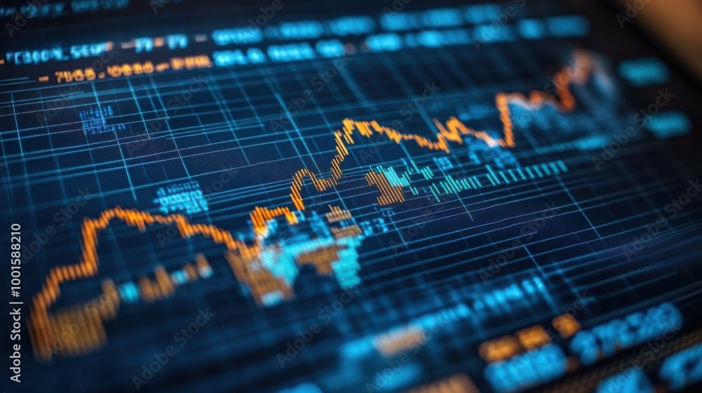Stock graph and financial chart. Analyze stock market finance volume of stock market with Graph and chart holograph technology Stock graph and financial chart. Analyze stock market finance volume of stock market with Graph and chart holograph technology