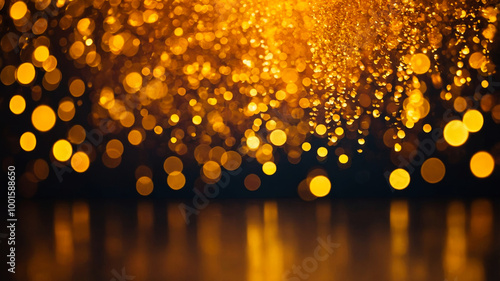 Golden bokeh lights glowing in abstract pattern