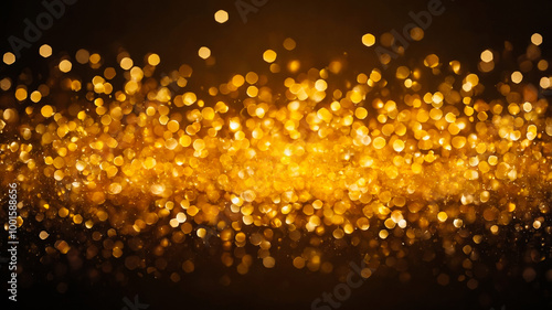 An abstract image of golden bokeh lights glowing against a dark background, creating a warm, festive, and magical atmosphere.