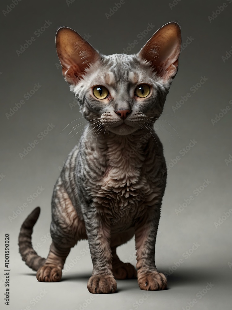 Full-body illustration of a Devon Rex cat. Full-body illustration of a Devon Rex cat.