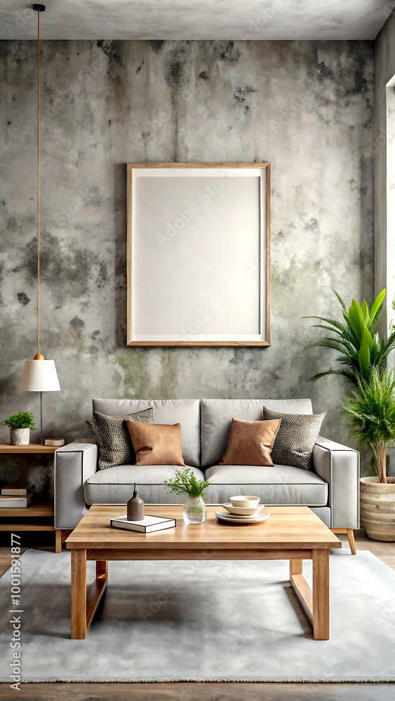 Home mockup, white Mock up frame, Mockup frame in Loft interior design of modern living room Home mockup, white Mock up frame, Mockup frame in Loft interior design of modern living room
