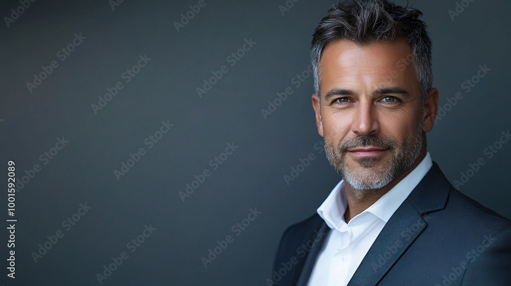 Confident Man in Suit Against Dark Background Confident Man in Suit Against Dark Background