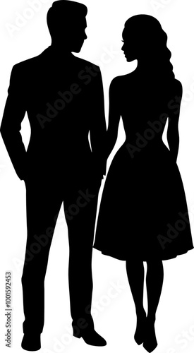 Vektor Silhouette Körper - Junges paar nah zusammen schaut sich an - Sommer Sommerkleid - Outfit für Party - Design Element