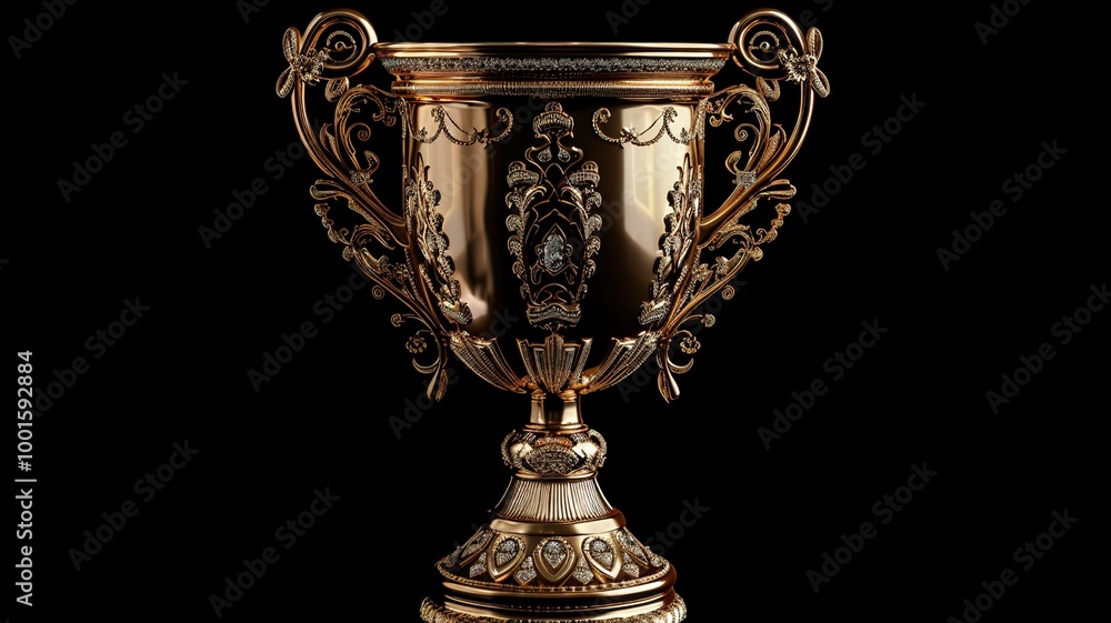 Champion golden trophy isolated on black background. Concept of success and achievement Champion golden trophy isolated on black background. Concept of success and achievement