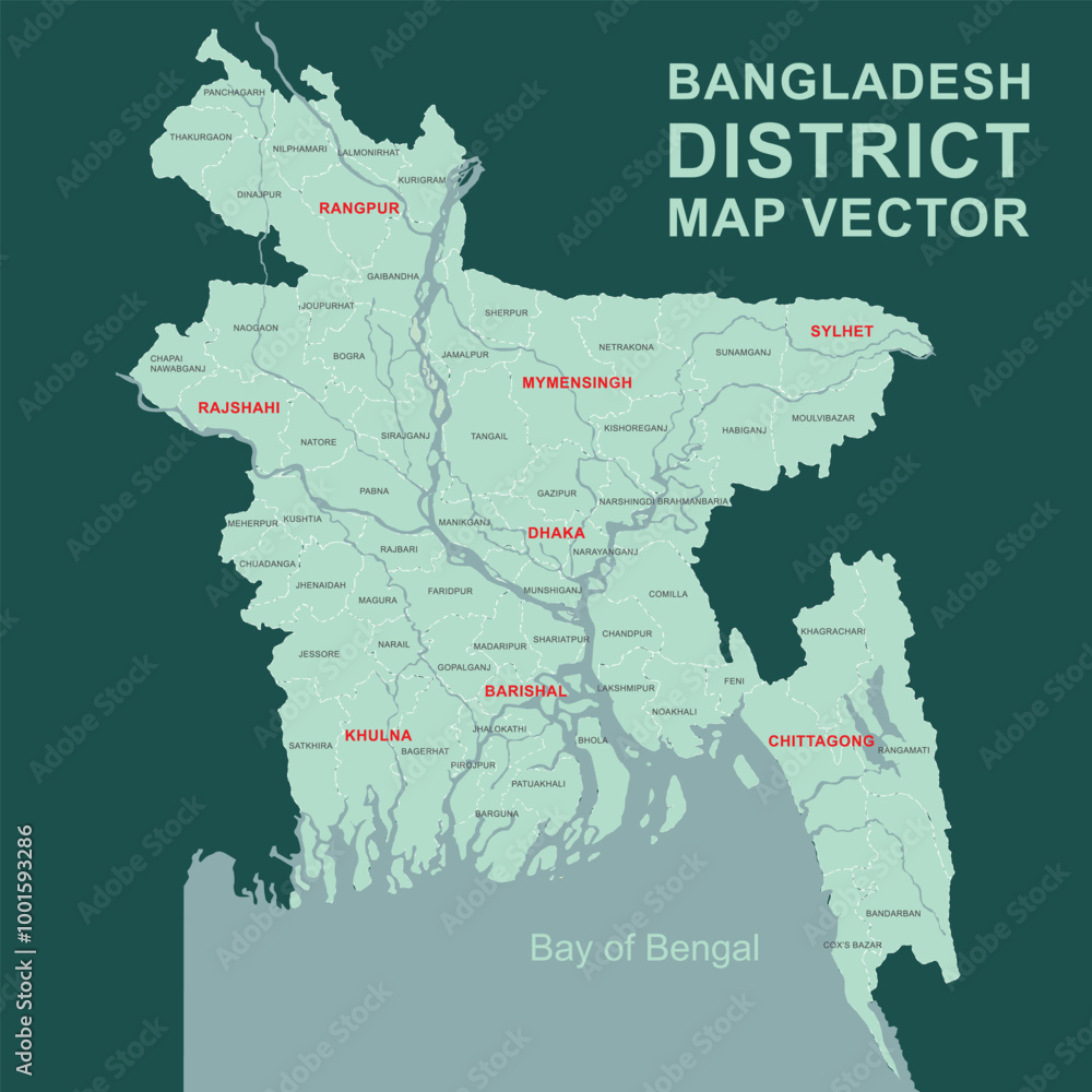 Fototapeta premium Bangladesh District Map Vector