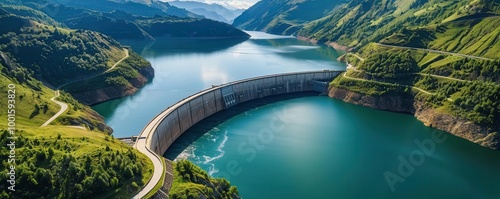 Towering dam holding back a massive reservoir, a symbol of human control over nature s energy, hydroelectric dam, human control of power