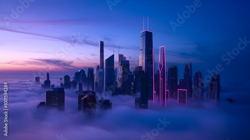 Futuristic City Skyline: Urban Landscape with Vibrant Neon-Lit Cyberpunk Aesthetic and Technological Background