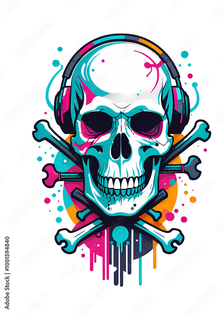 Colorful Skull and Bones with Abstract Splash Background Clipart Colorful Skull and Bones with Abstract Splash Background Clipart