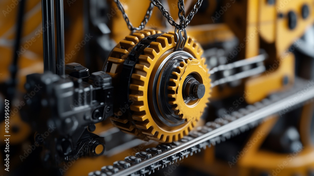 Create a close-up of the intricate mechanics of a crane, showing the cables, gears, and pulleys in great detail. Create a close-up of the intricate mechanics of a crane, showing the cables, gears, and pulleys in great detail.