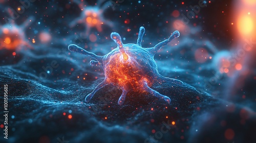 exploring neurons and nerve cells in a stunning 3D microbiology render with intricate detail and ample copy space for scientific and healthcare visualization in a neural network background