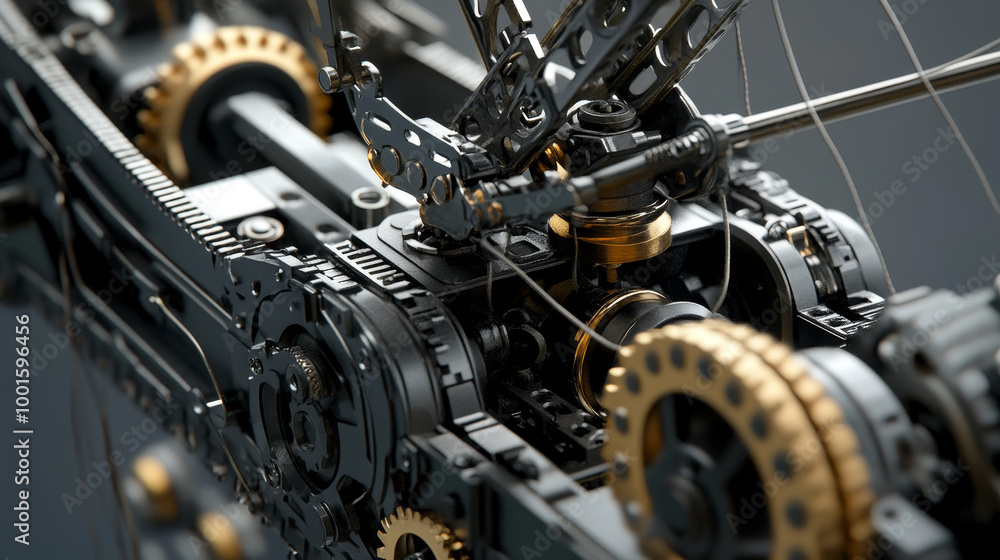 Create a close-up of the intricate mechanics of a crane, showing the cables, gears, and pulleys in great detail. Create a close-up of the intricate mechanics of a crane, showing the cables, gears, and pulleys in great detail.