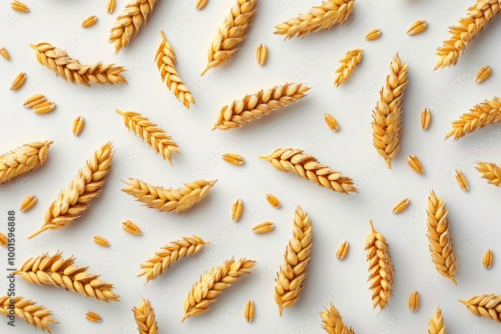 Ethereal wheat ears suspended in air against a crisp white background for a minimalist aesthetic Ethereal wheat ears suspended in air against a crisp white background for a minimalist aesthetic