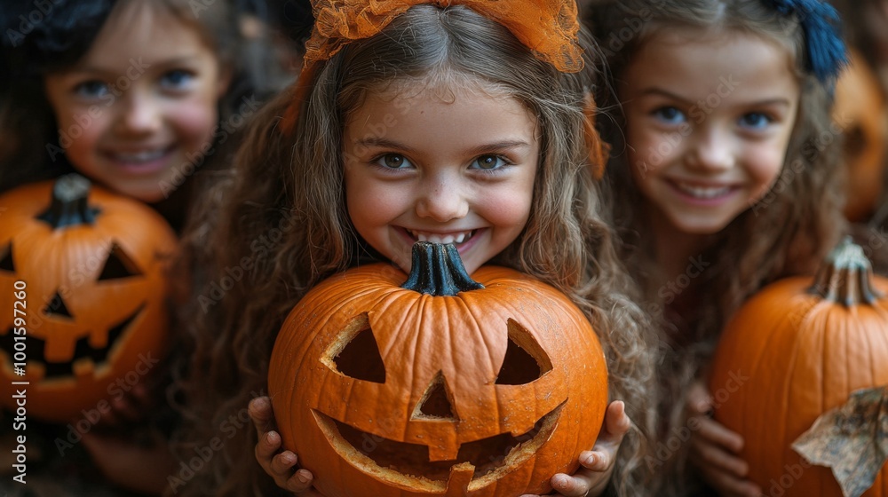 Halloween Celebrations with Witches and Pumpkins in an Autumn Forest Setting Halloween Celebrations with Witches and Pumpkins in an Autumn Forest Setting