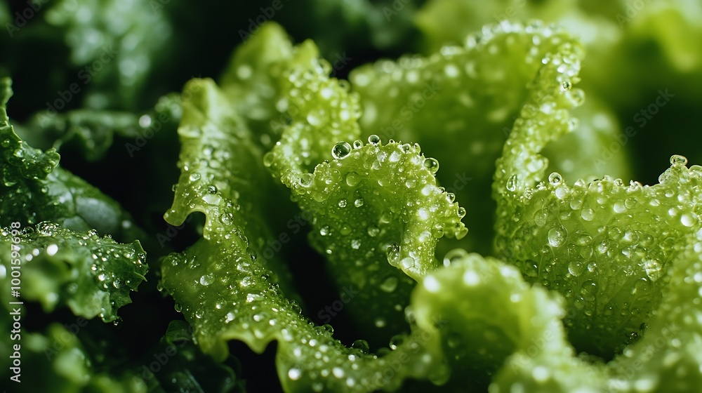 Overhead Shot of Lettuce with visible Water Drops Close up : Generative AI Overhead Shot of Lettuce with visible Water Drops Close up : Generative AI