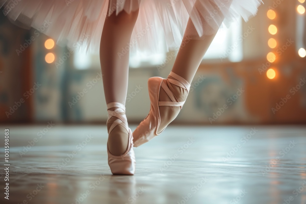Ballet Dancer in Pointe Shoes on Dance Floor Ballet Dancer in Pointe Shoes on Dance Floor