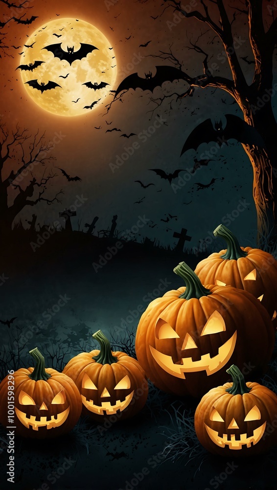 Halloween background with pumpkins and bats. Halloween background with pumpkins and bats.