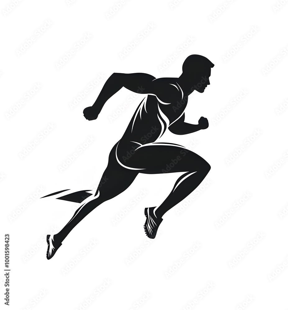 Black silhouette of a running athlete on a white background ai generative Black silhouette of a running athlete on a white background ai generative