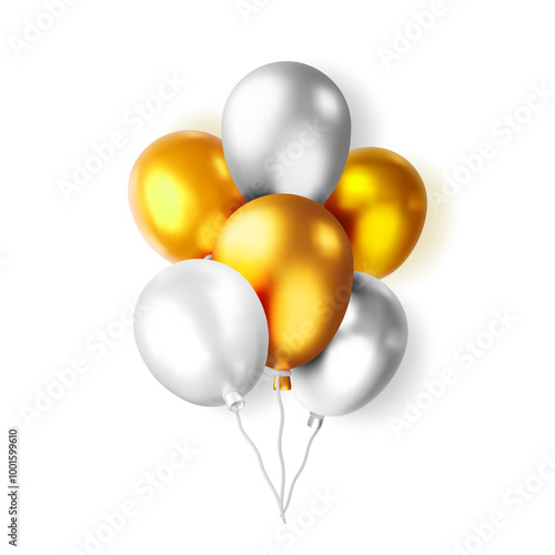 3D bunch of metallic balloon isolated