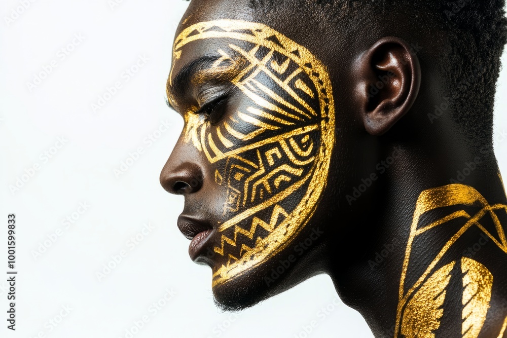 Fototapeta premium Profile Portrait with Gold and Black Face Paint