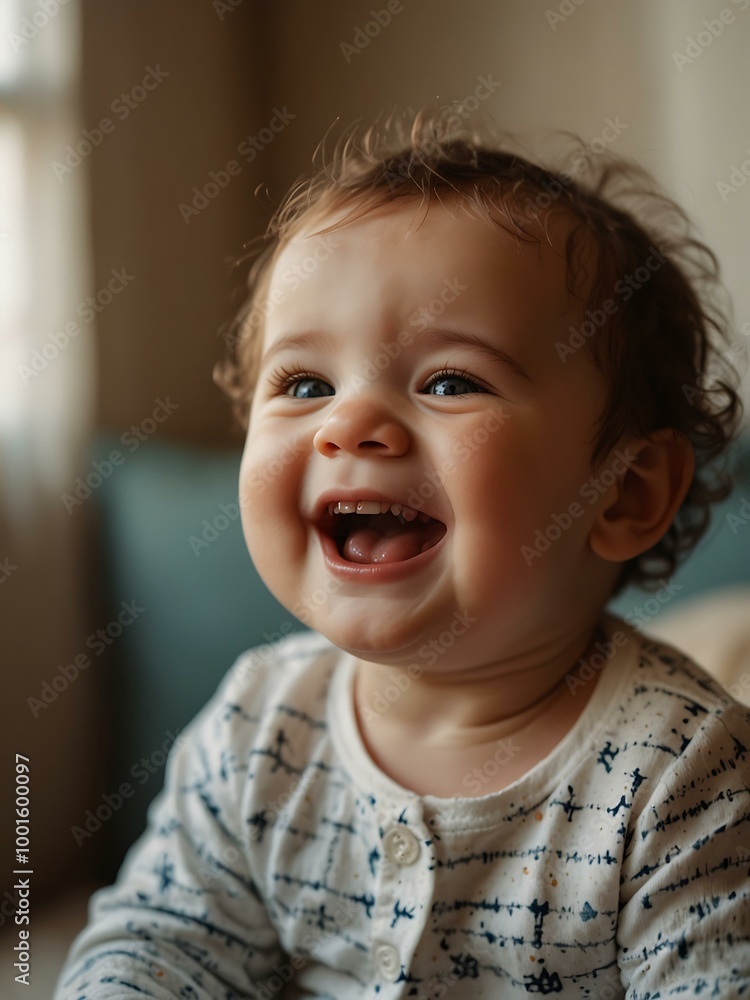 Happy baby laughing in a warm environment Happy baby laughing in a warm environment