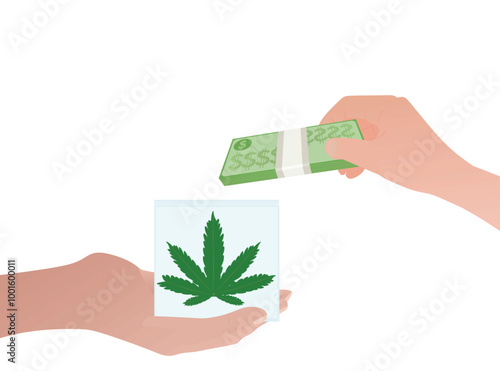 Money and weed exchange. vector illustration